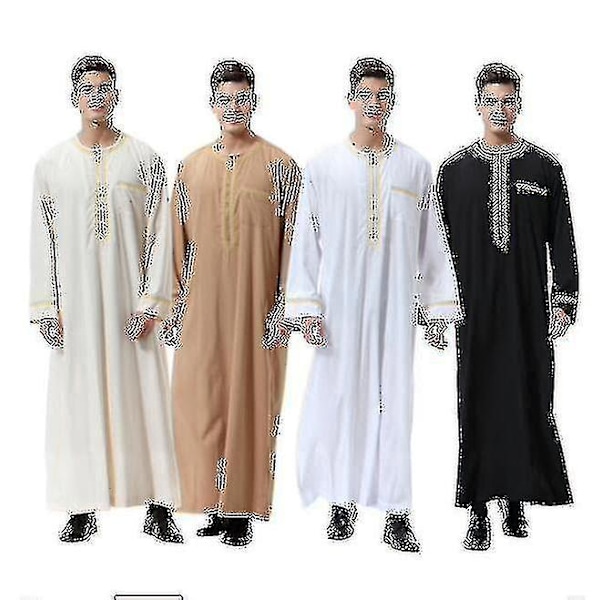 Saudi-stil Mäns Vit Lång Kaftan Thobe Robe Tunika Topp