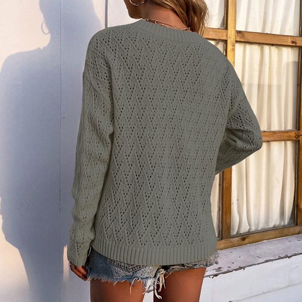 Kvinna Långärmade Virkade Tröjor Stickad Pullover Hollow Out Crewneck Topp för Dating Arbete Grön S