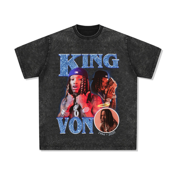King Von 90'er Style Vintage Tee T-shirt S L Gray-1