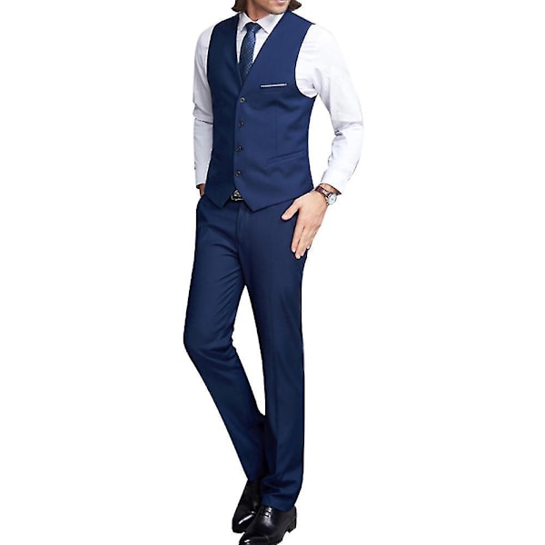 Slim Fit Herr Business Casual V-hals Marinblå Väst XS