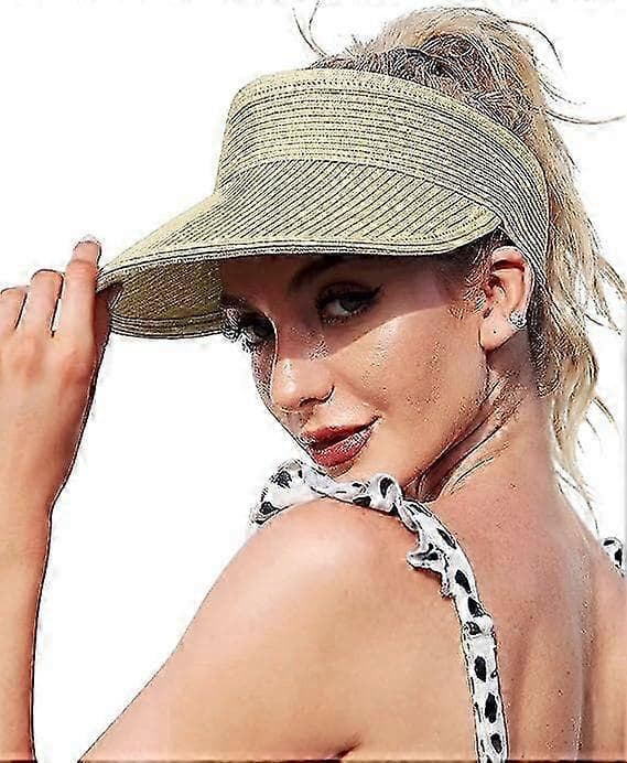 Solbeskyttelse med stor skygge, foldbar hat, sommerhat, solbeskyttelse, sommerhat, stråstrandhat (khaki) Beige