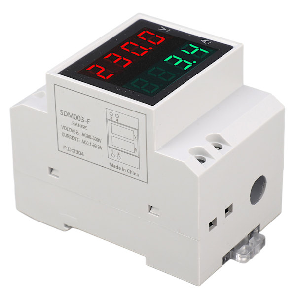 Voltmeter Amperemeter 4-cifret display DIN-skinne monteret enfaset spændingsstrømmåler 0,1‑99,9A AC80‑300V