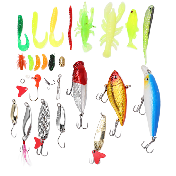 Fiskesæt med Bløde og Hårde Lokkedyr Tackle Kit Minnow Popper Crank Frø Lokkedyr Krog til Bas Gedde Fiskeri