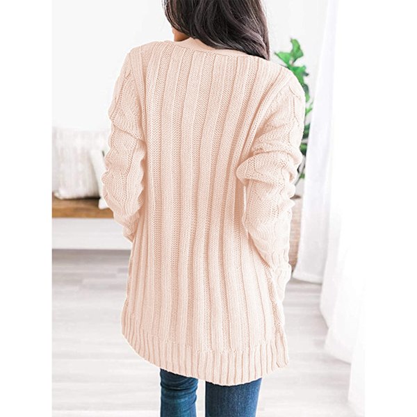 Kvinnor Cardigan Tröjor Höst Vinter Ren Färg Twist Knit Snygg Casual Kvinnor Långärmad Kofta Rosa S