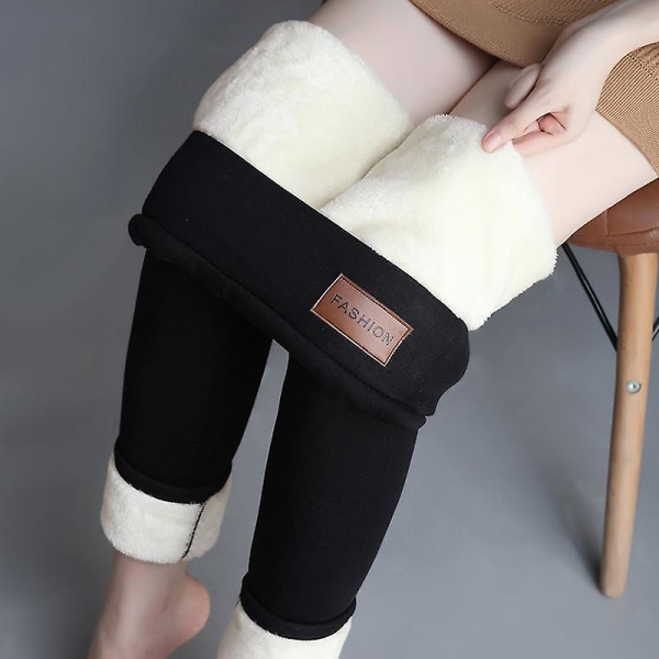 Vinter sherpa fleece forede leggings til kvinder, højtalje strækbare tykke kashmir leggings Plys varm termisk Black L