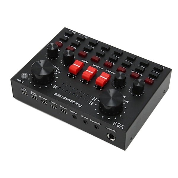 Bluetooth Live Lydkort 8 Tilstande Stemmeomformer Lydmixerkort med 16 Lydeffekter til Karaoke Live Streaming Sort