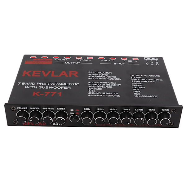 Bilstereo grafisk equalizer Universal lavpas 7-bånds variabel forstærkningsjustering High Level Input EQ til stereosystem