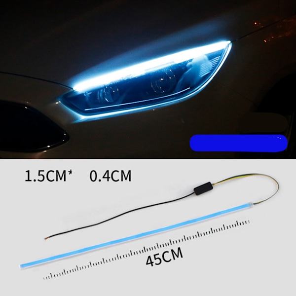 LED-lysstripe for bilfrontlys, dobbelt farge, dynamisk kjørelys og blinklys, 45 cm, isblå og gul