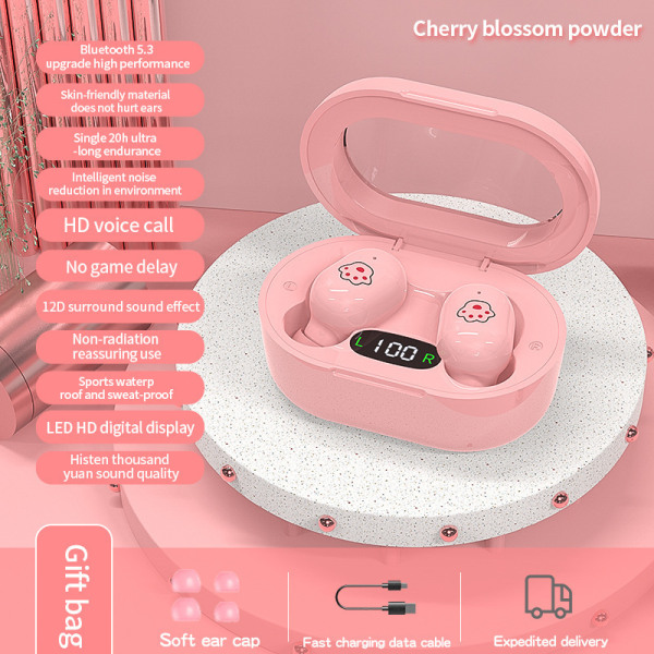 Trådløst bluetooth headset super lang batterilevetid in-ear støjreducerende headset-z ess pink digital display