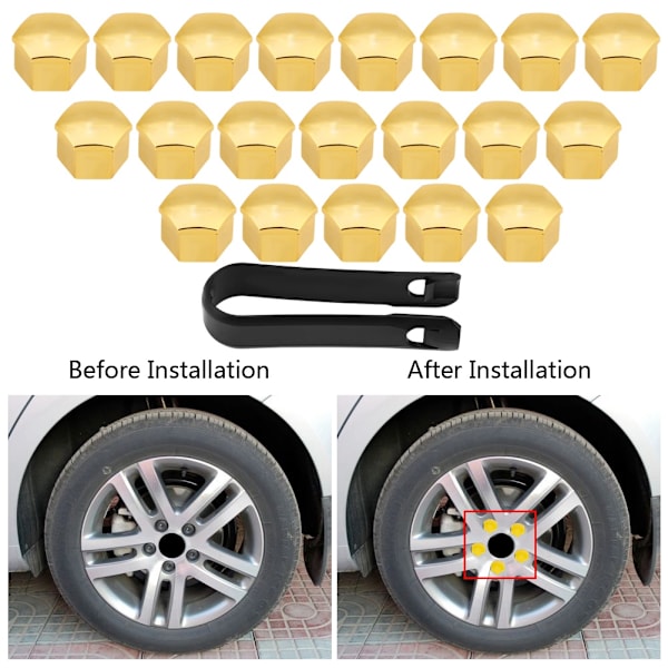 20st 17mm Universal bildäck Hjulnavskydd Luggmutter Bult Skruvskydd Skyddslock Guld