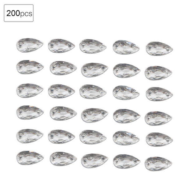 200 stk Krystalperle Akrylharpiks Dråbe Syet Rhinestone Knapper 7x12mm Sko Dekoration (Hvid)
