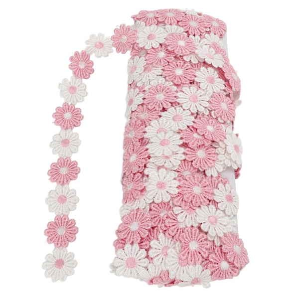 Daisy Patches 15 Yards Polyester Söt Rosa Vit Blomma Bred Applicering Blomlappar för sömnad av broderi gör det själv