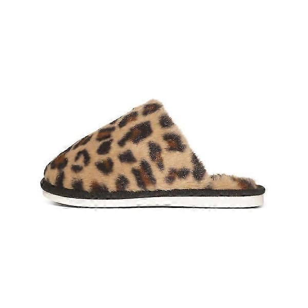 Leopardmönstrade päls tofflor hemma inomhus varma plysch bomull tofflor off white 38-39