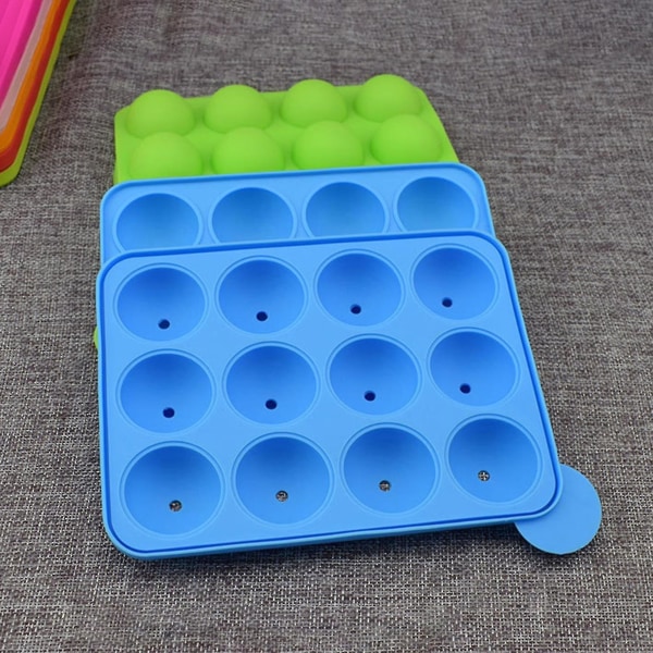 1 sæt slikkepindeform 12-hulrum multifunktions silikone halvkugleformet chokoladeform til børn Blue
