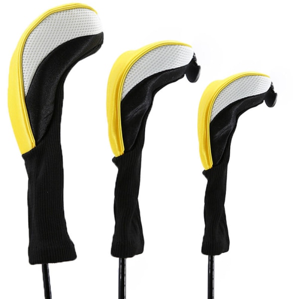 3stk Golf Head Covers Driver Fairway Woods Headcovers Golftilbehør, modell: YellowWhite