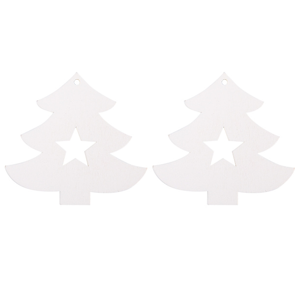 50 st trähänge dekorativ prydnad Hem DIY-tillbehör Målad konst Xmas Tree White