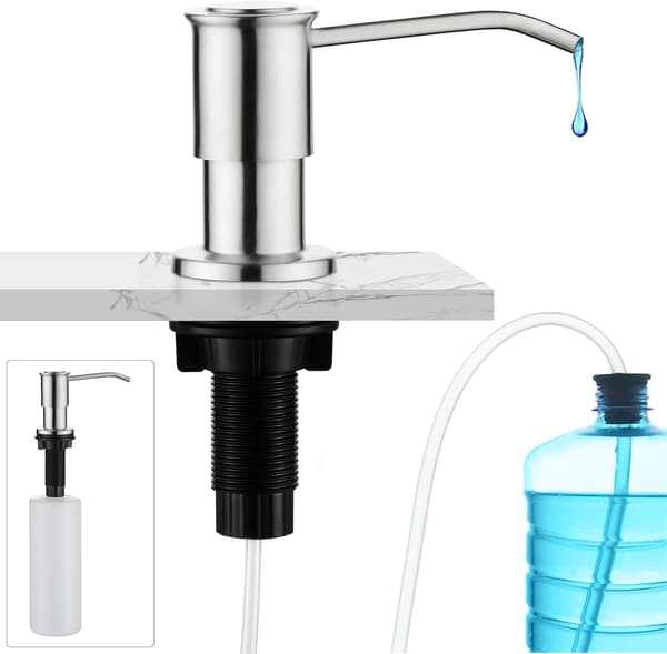 Integreret sæbedispenser, sæbedispenser til vask, indbygget sæbedispenser med 500 ml flaske og 1,0 m forlængerrør, topfyldning, børstet