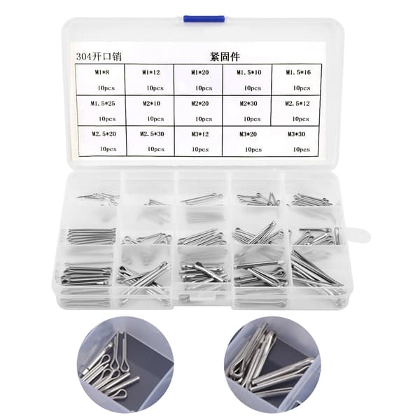 【NX】150 stk. 15 slags 304 rustfrit stål splitstifter Kit M1 M3