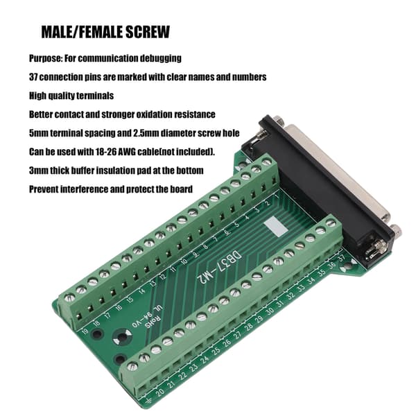 DB37 Breakout Board Terminalkontakt - Hun Rett PCB Isolert AC300V