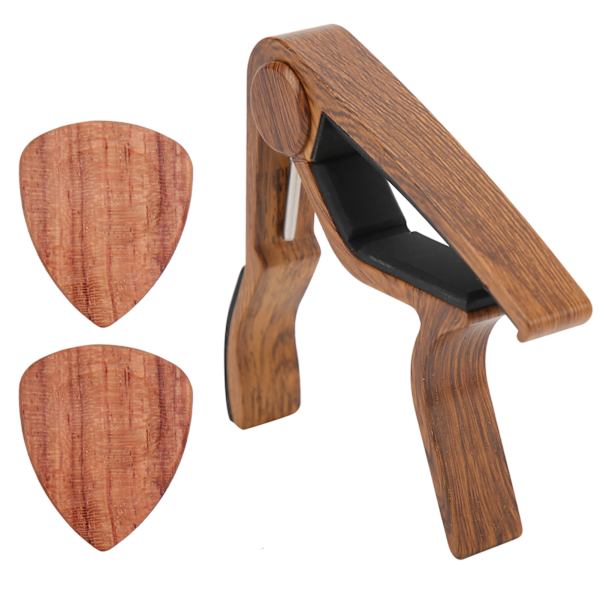 Akustisk gitarr Capo Solid Wood Silica Gel Clamp Ergonomi med 2 val för bas Ukulele violin