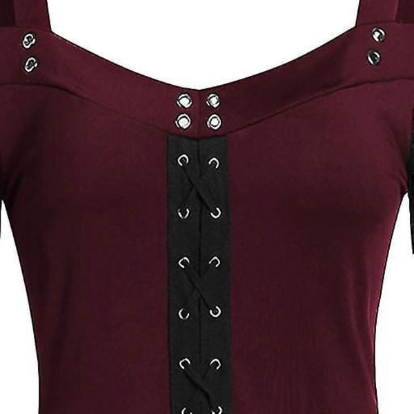 Gotisk Blonder Halloween Middelalder Lolita Kjole Vinrød 4XL