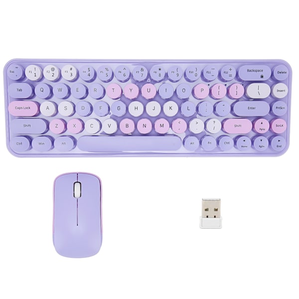 Tangentbord Mus Combo 2,4 GHz trådlöst söt Retro 68 runda knappsatser 3 DPI Tangentbord och mus för Family Office Gaming Lila tema