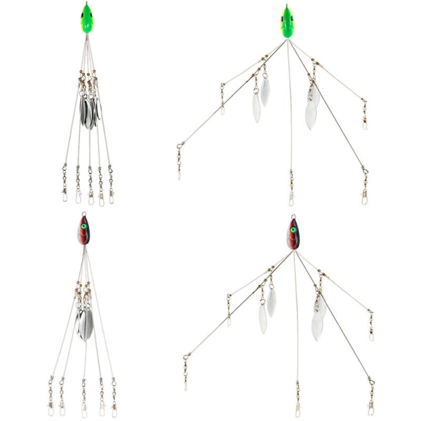 4 stykker paraply fiskeagn bas lokker fiskeri rigs fem arm blade multi tråd lokker rig kit med tønde drejer