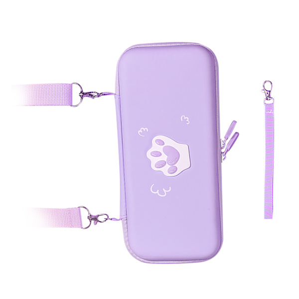 Söt Cat Paw Bärväska PU-läder hårt skyddande skydd med axelrem och handrep för Switch Spelkonsol Lavendel Lila