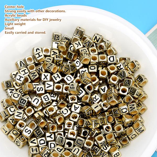 500 stk Akrylperler Firkantede DIY Håndlavede Perletilbehør Engelske Bogstaver 6 mm (Guld)