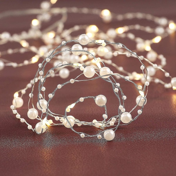 Led White Pearl Flower Ring Batteri Drift Fairy Tale Light, Med timerfunktion