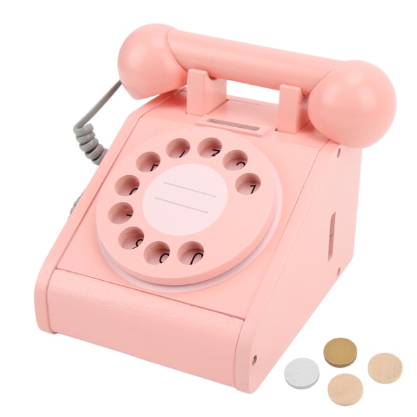 Simulointipuhelin lapsille Vaaleanpunainen vanhanaikainen pyörivä numerokiekko puhelin Retro-muotoilu Puusimulointi Retro numerokiekko Vaaleanpunainen