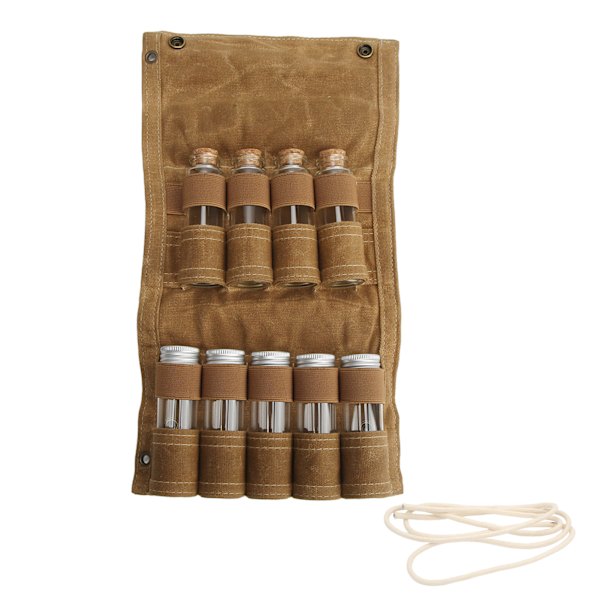 Krydderflaskepose Foldbar bærbar krydderpose med 9 flasker til campinggrill picnic Khaki