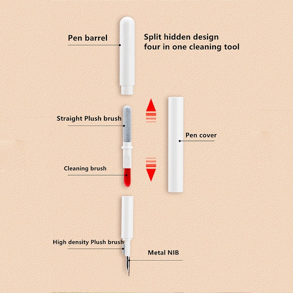 4 i 1 multifunktionel ørepropper rengørings pen med blød børste til Bluetooth-hovedtelefoner Tastatur Kamera Mobiltelefon støvrensning