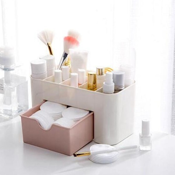 Kosmetika Makeup Organizer PP Multifunktionell 6 Fack Makeup Skrivbordsarrangör med Låda Rosa