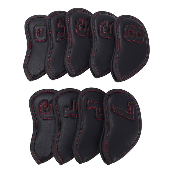 9 stk/sæt Golf Iron Head Covers Vandtæt solcreme Golf Iron Covers Store figurer Beskyttelsesærmer Sort