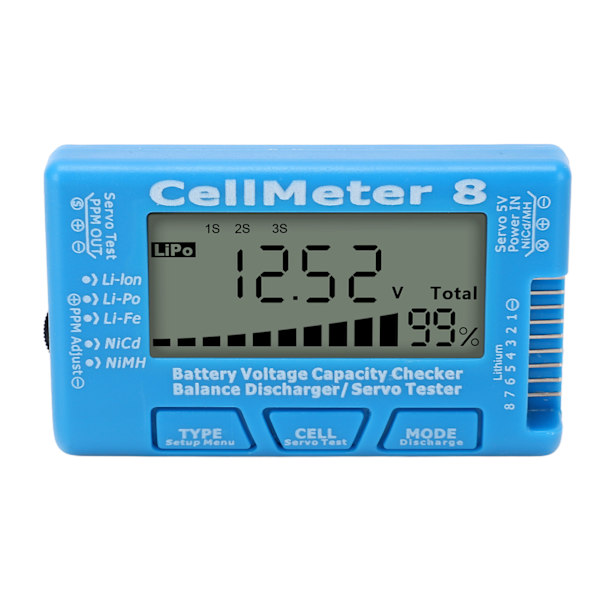 Digital Batterikapacitets Checker Tester Detektor Batteri Balance Udlader Servotester til LiPo Blå