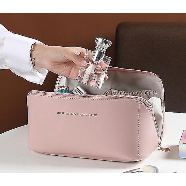 Multifunctional Large Capacity PU Leather Makeup Bag - Rose Powder