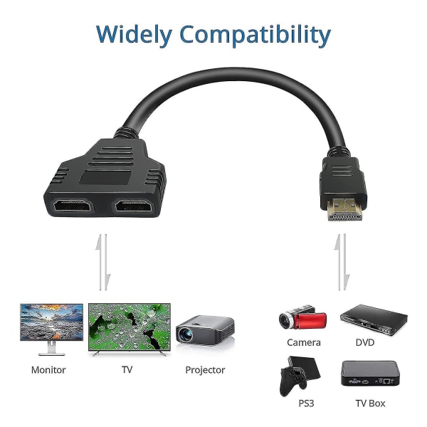 HDMI Splitter Adapter Kabel Hdmi Splitter 1 i 2 ud $hdmi han til dobbelt HDMI hun 1 til 2