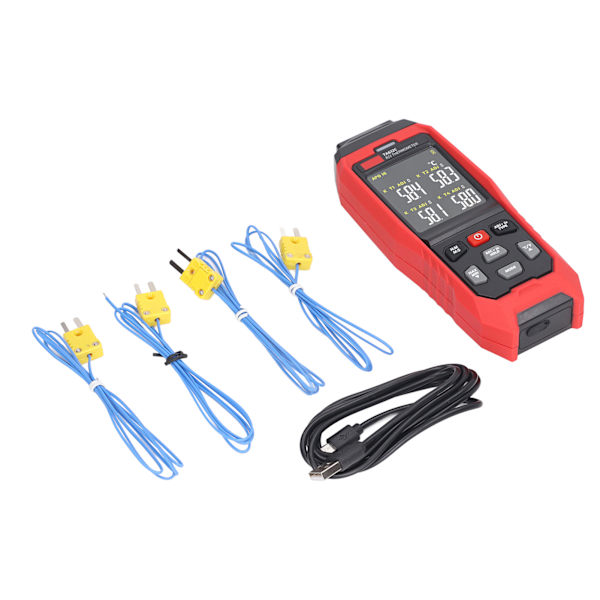 K-Type Termoelements Termometer 4-kanals præcis måling Digital kontakttermometer Rød