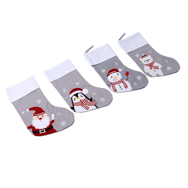 4st Julstrumpor Tecknad Penguin Björn Jultomten Snögubbe Print Xmas Strumpor Set för familjehelgens julfest