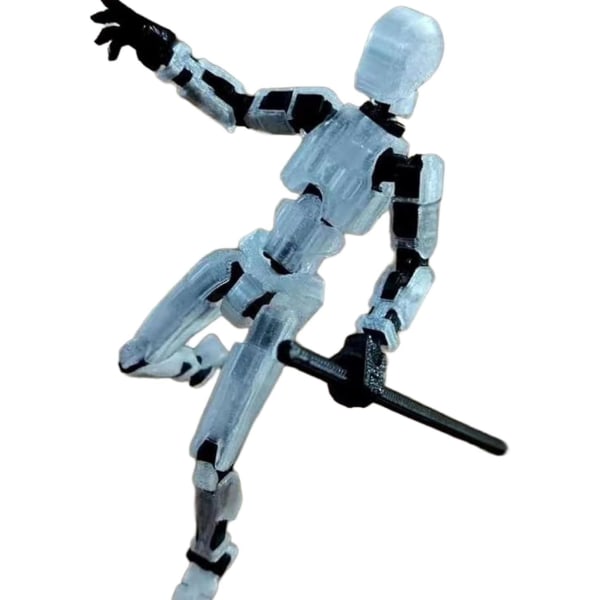 T13 Action Figure, Titan 13 Action Figure med 4 typer våben og 3 typer hænder, T13 Action Figur 3D Printet Multi-Jointed Movable Clear white
