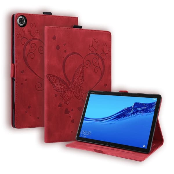 Samsung Galaxy Tab A9+ / A11+ Leather Case with Embossed Love Butterfly Röd