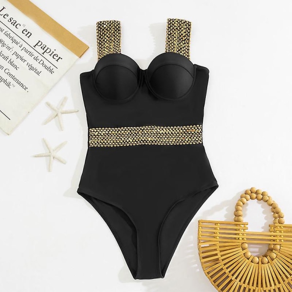 Gold Glamour One-Piece Bikini - Svart S