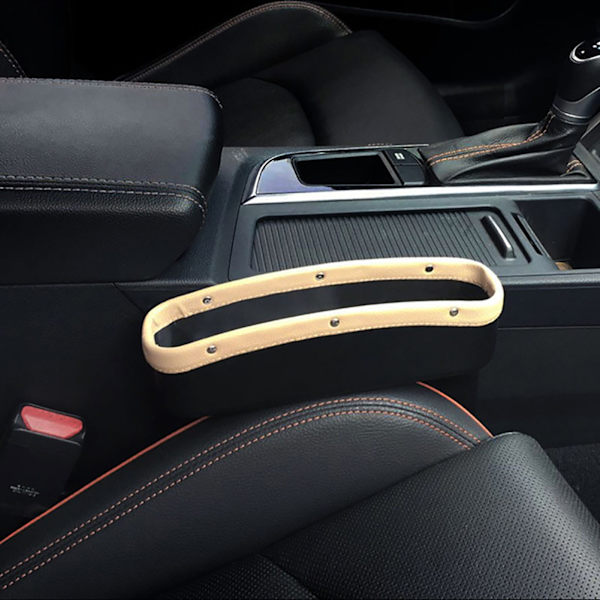 Bilstol Gap Organizer Kunstlær Forsete Konsoll Sideoppbevaringsboks Lomme Gap Filler Beige Kant