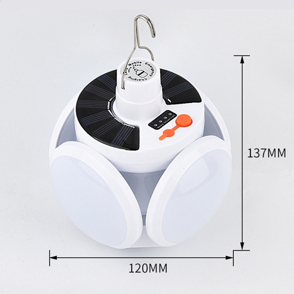 Deformerbar LED-lampa Vikbar vit sfärisk Solar LED-nödlampa för utomhuscamping Nattmarknad USB Dubbelt batteri