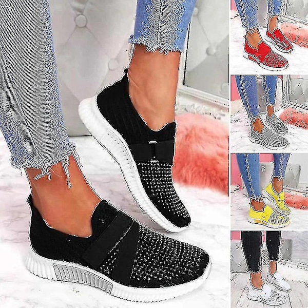 Women's Orthopedic Slip-on Platform Sneakers in Black and Yellow, Size 35-40