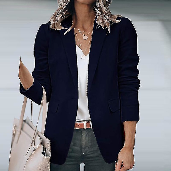 Women's Dark Blue Shawl Neck Business Cardigan Jacket