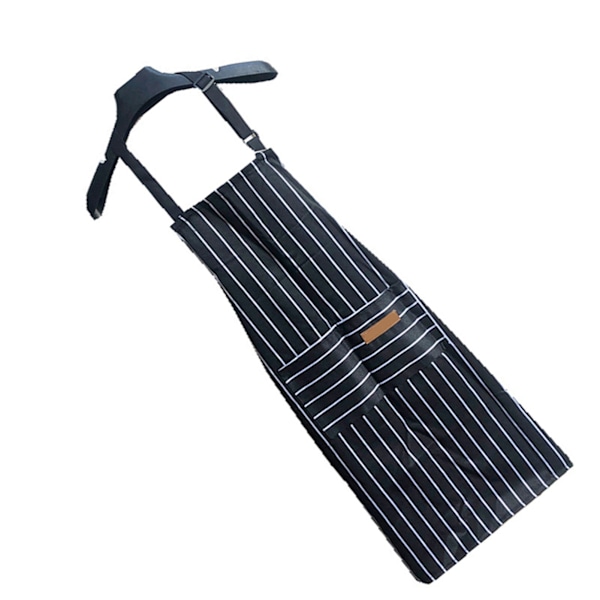 2 stk Kjøkkenforkle med 2 lommer Justerbar Bib Kokk Forkle for menn Kvinner Svart Stripe