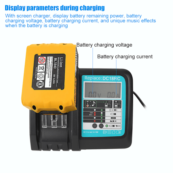 DC18RC Li-Ion batterilader med skærm til Makita 14,4-18V BL1815 BL1415 BL1460 (AU-stik 100-240V)