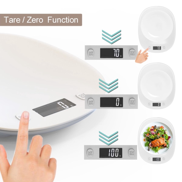 Elektronisk köksvåg - tara, flytande omvandlingar, integrerat handtag, 10 kg kapacitet, 1 g noggrannhet - modell